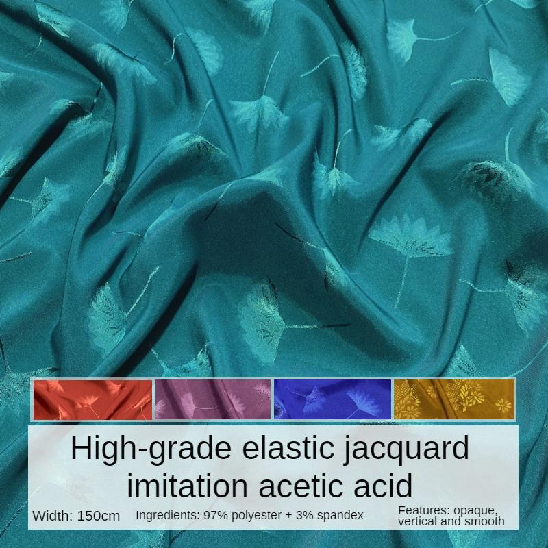 Stretch Imitation Acetic Acid Jacquard Fabric Flower Printed By Meter for Wedding Dress Clothes Skirt Cheongsam Sewing Cloth Red