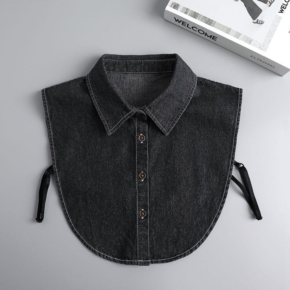 Black Lapel Half Shirt Detachable Adjustable Neckline Elegant Denim Fake Collar  Women