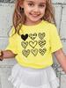 Handgezeichnetes Muster Herzen Grafik T-Shirt Jungen Mädchen Familien-Partnerlook Weiches Polyester Kurzarm Niedlich Kinder Basic Tägliches Oberteil