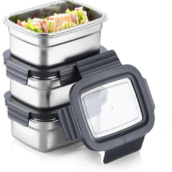 4PCS Stainless Steel Food Storage Container with Lids Leak Proof & Airtight for Kitchen Meal Prep freezer Rectangular,Reusable & Stackable Freezer 600*3