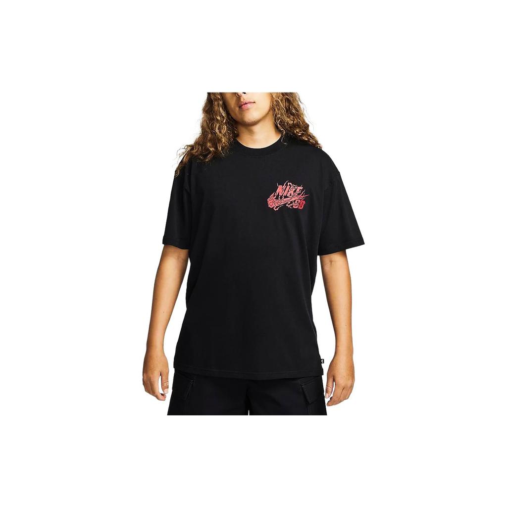 Nike Drageåret CNY-serie Trekkspillmønster Rund Hals Kort Erme Skateboard Amerikansk Retro T-skjorte Herre Topper Svart FQ3720-010