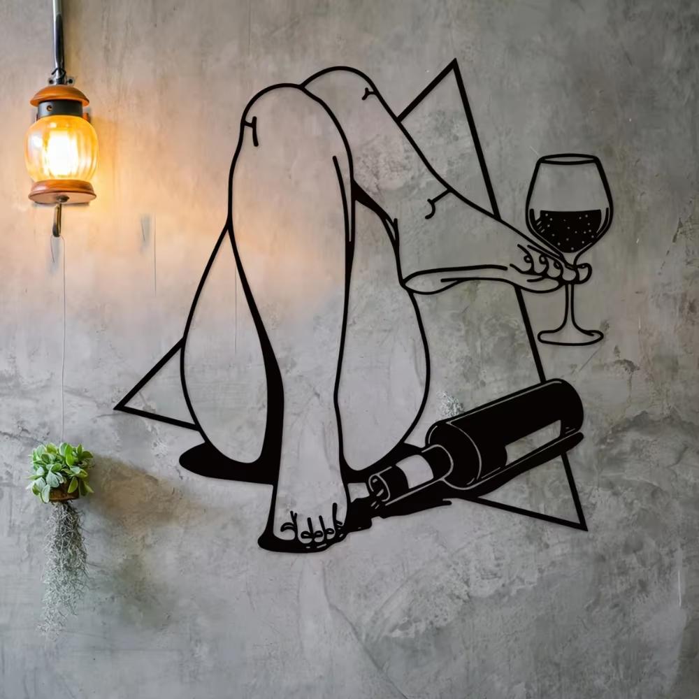 Artă de perete din metal fermecător de 1 bucată - Cyberpunk Wine Drinker. Un plus încântător pentru decorul barului de acasă și un cadou grozav de inaugurare a casei.