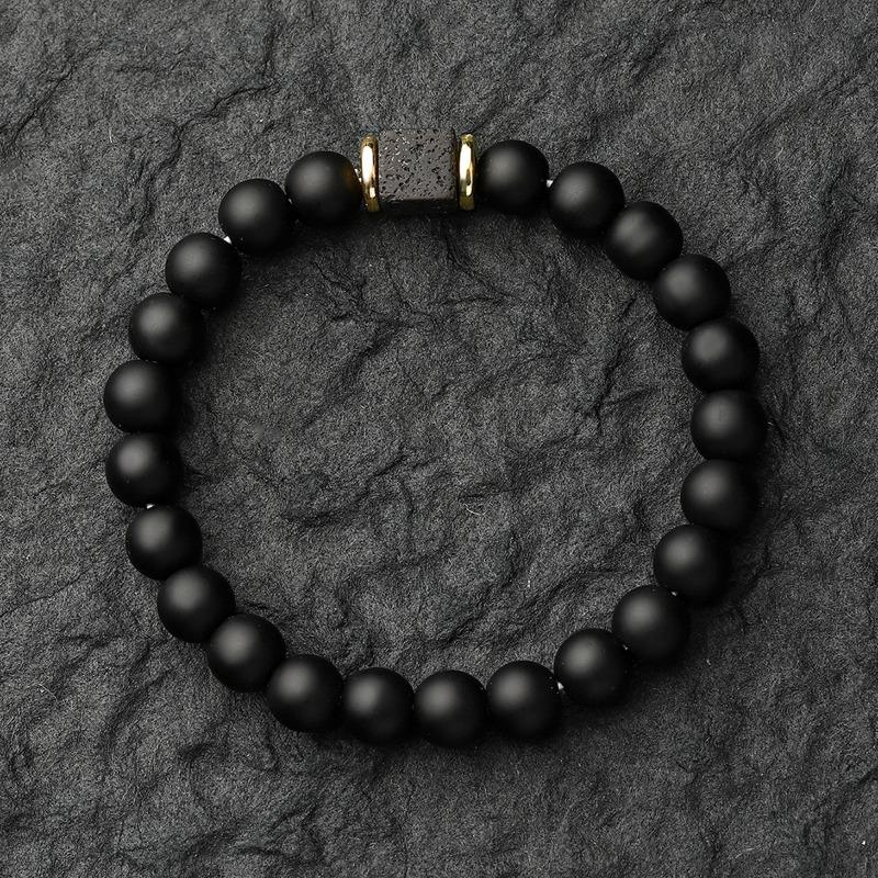 Men's M Frosted Volcanic Stone Bracelet, Square Black Agate Fashion High-end Beaded Hand Jewelry.