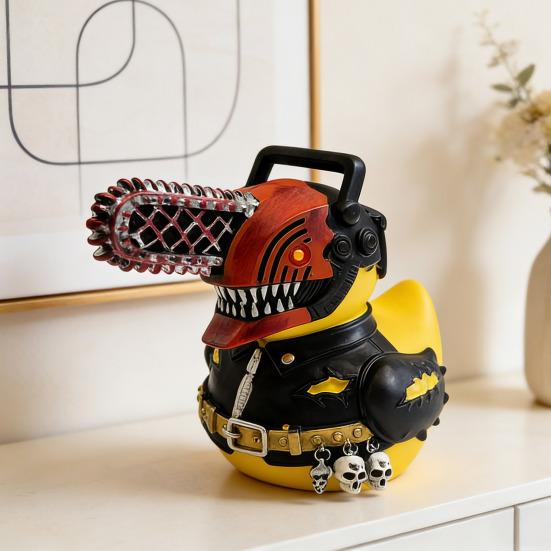 Horror Chainsaw Duck Figurine Small Resin Duck Statue Collectible Funny Duck Sculpture for Dashboard Home Office Desktop Decor