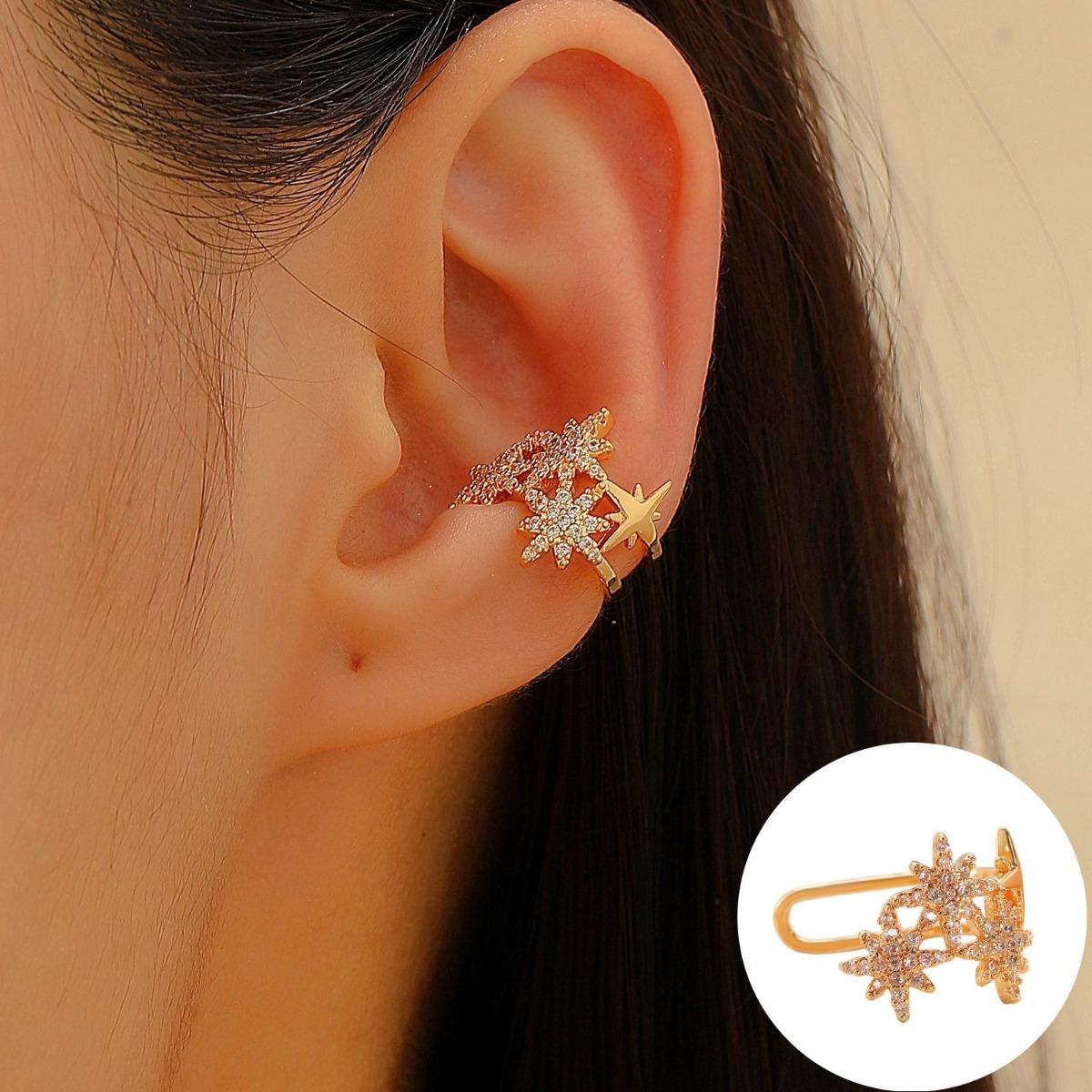 Star Shaped Ear Cuff Non Pierced Sparkling Octagram Ear Clip for Women Elegant Minimalist Style