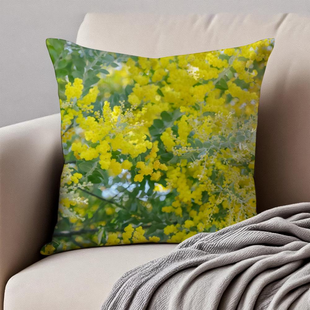 Fashion Floral Art AAcacia Cushion Cover Pillowcase Antidustmite Invisible Zipper Short Plush Sofa Cushion