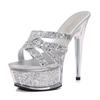 Summer New Transparent Base Heeled Sandals with Cool Crystal Drag Waterproof Sexy High Heels Head Crossband Design