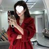 High-End Red Wool Coat 2025: Mid-Length Korean Style Autumn/Winter Fashion Jacket for Weddings