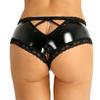Sexy Höschen für Frauen Femme Dessous Wetlook Lackleder Spitze Offener Schritt Loch V-Rücken Mini Slip Damen Unterwäsche