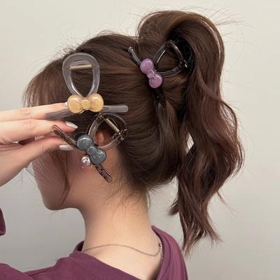 Simple Bow Hair Claw Clips Non-Slip Strong Holder Acrylic Shark Jaw Grip For Girls Thick Thin Curly Hair Summer Hair Accessories