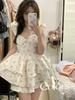 Spring and Summer French Beautiful Sweet Spice Girl Feifei Sleeve Suspender Dress Fairy Dress Waist Fluffy Dress Small Man
