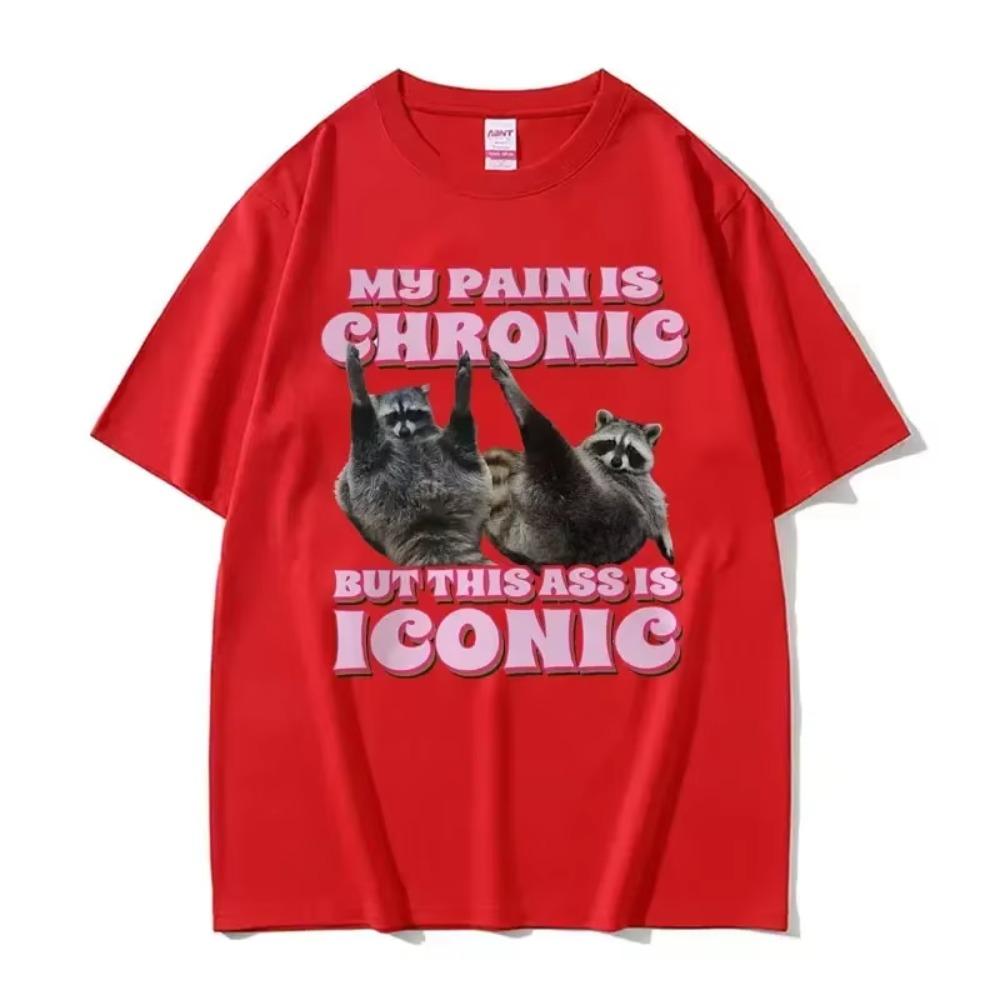 My Pain Is Chronic But This Ass Is Iconic Tee Shirt Funny Raccoon Meme T Shirt Men's Women's Vintage Kawaii Couples T-shirt Tops