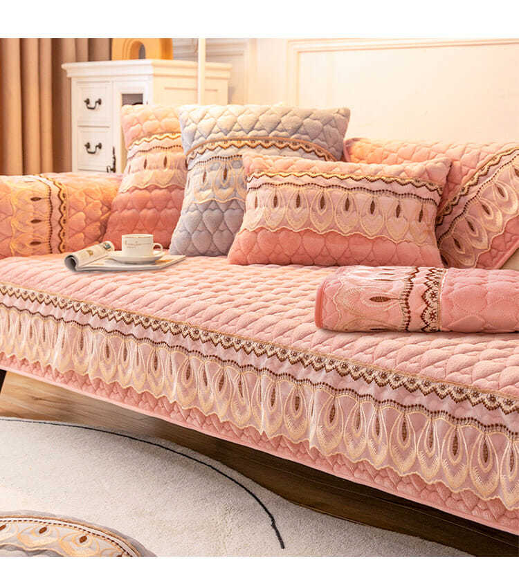 Capa de sofá de pelúcia quente de renda antiderrapante de alta qualidade encosto de sofá toalha móveis capa completa capa protetora à prova de poeira