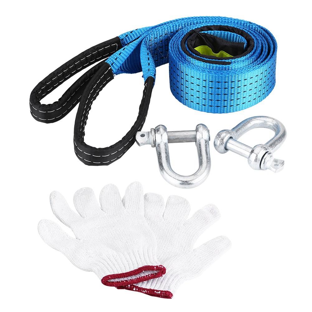 Car Trailer Tow Rope Road Recovery Towing Cable with Reflective Strip Hooks 8 Tons 3 Meters