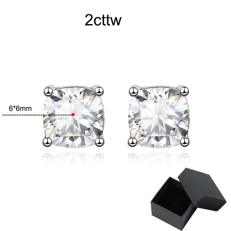 D Color Cushion Cut 1ct Certified Moissanite Stud Earrings for Women Luxury Classic Wedding Jewelry S925 Sterling Silver Earring