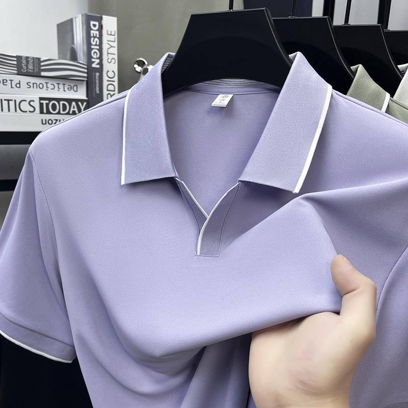 

Men s Short Sleeve Elastic Wrinkle-Resistant Breathable Polo Shirt - Trendy Business Casual Summer Arrival 3XL фиолетовый