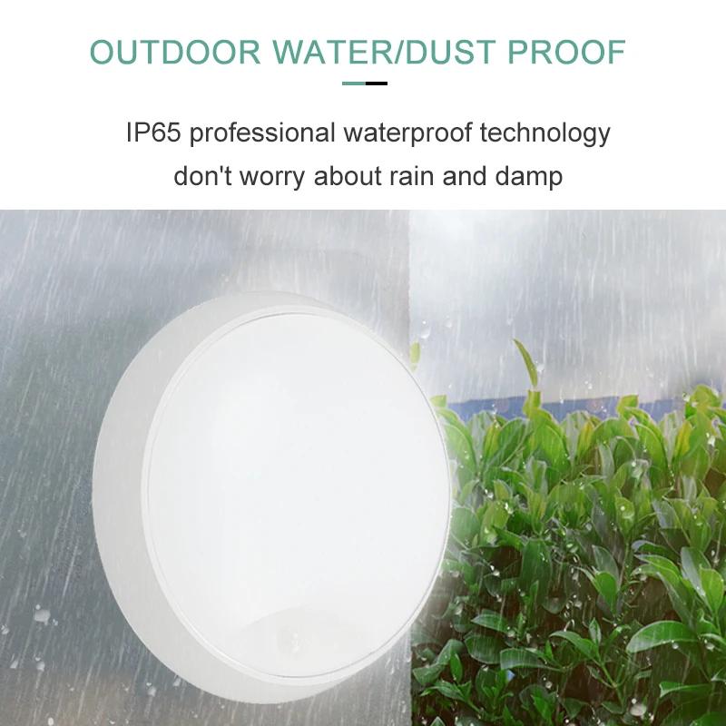 Human Motion Sensor Circular IP65 Waterproof Wall Lamp, Modern Outdoor Balcony, Staircase, Courtyard LED Ceiling Light