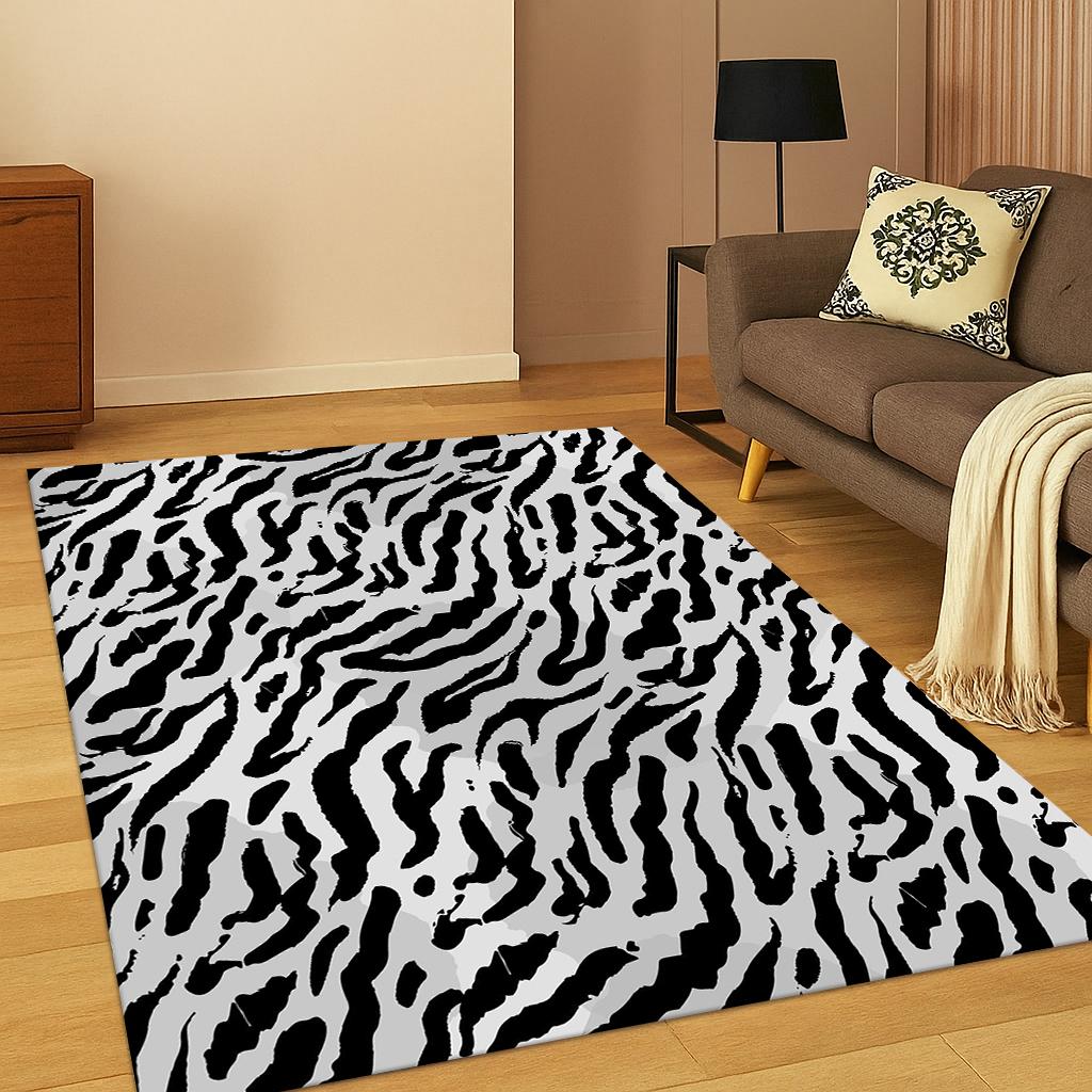 Zebra Streifen Leopard Muster Tiger Streifen Teppich Läufer für Spielzimmer Schlafzimmer Wohnzimmer Sofa Fußmatte Dekor, Kinderspiel Rutschfeste Matte