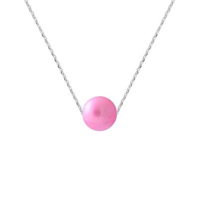 Necklace - - AAA+ Freshwater Cultured Pearl - 8-9 Mm - 925 Silver - Fushia Pink