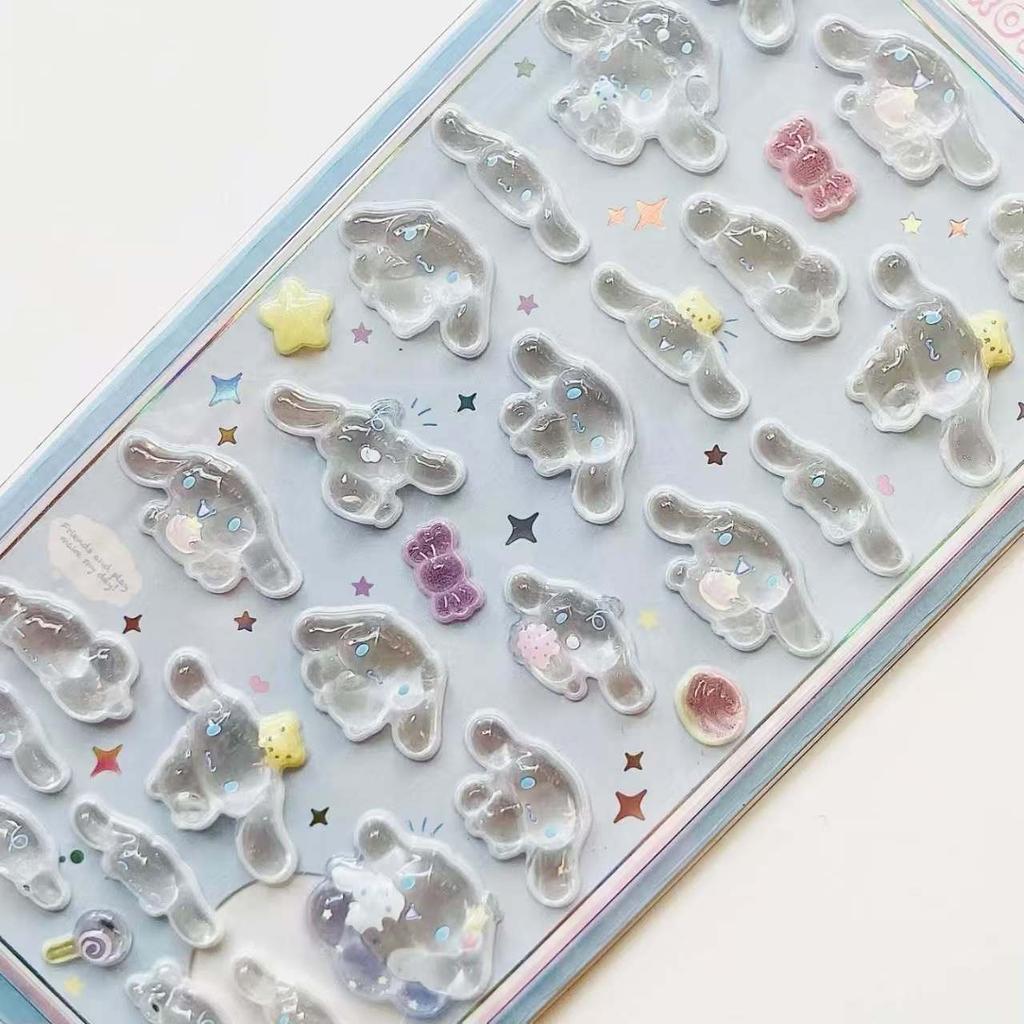Hello Kitty Kuromi Cinnamoroll 3D Jelly Sticker Kids Kawaii Transparent Paster Phone DIY Decoration Classic Toys Children Gift