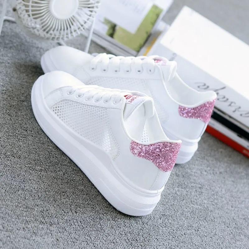 Fashion Women Running Spring Autumn Fashion White Breathable Embroidered Flower Lace-Up Casual Sneakers  women sneakers