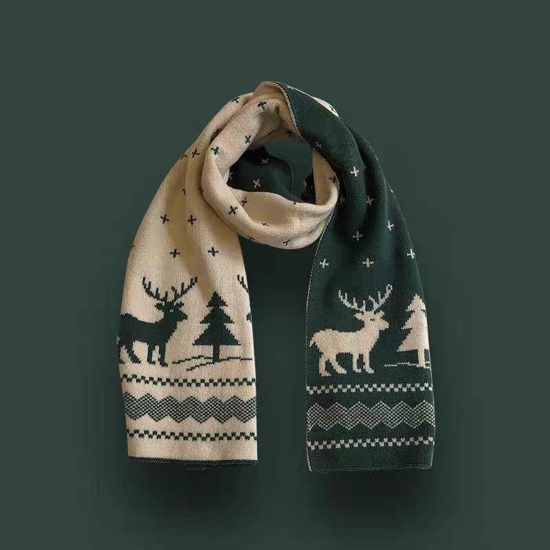 Christmas Gift Deer Scarf Women's Winter Versatile Cute Student Thickened Warm Knitted Scarf Tide Gift