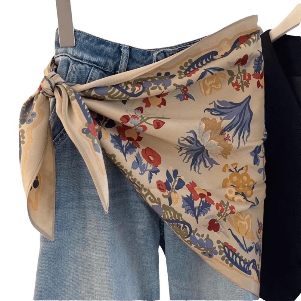 Multi-functional Floral Triangle Scarf Matching Pants Decorative Headscarf New Waist Belt  Summer