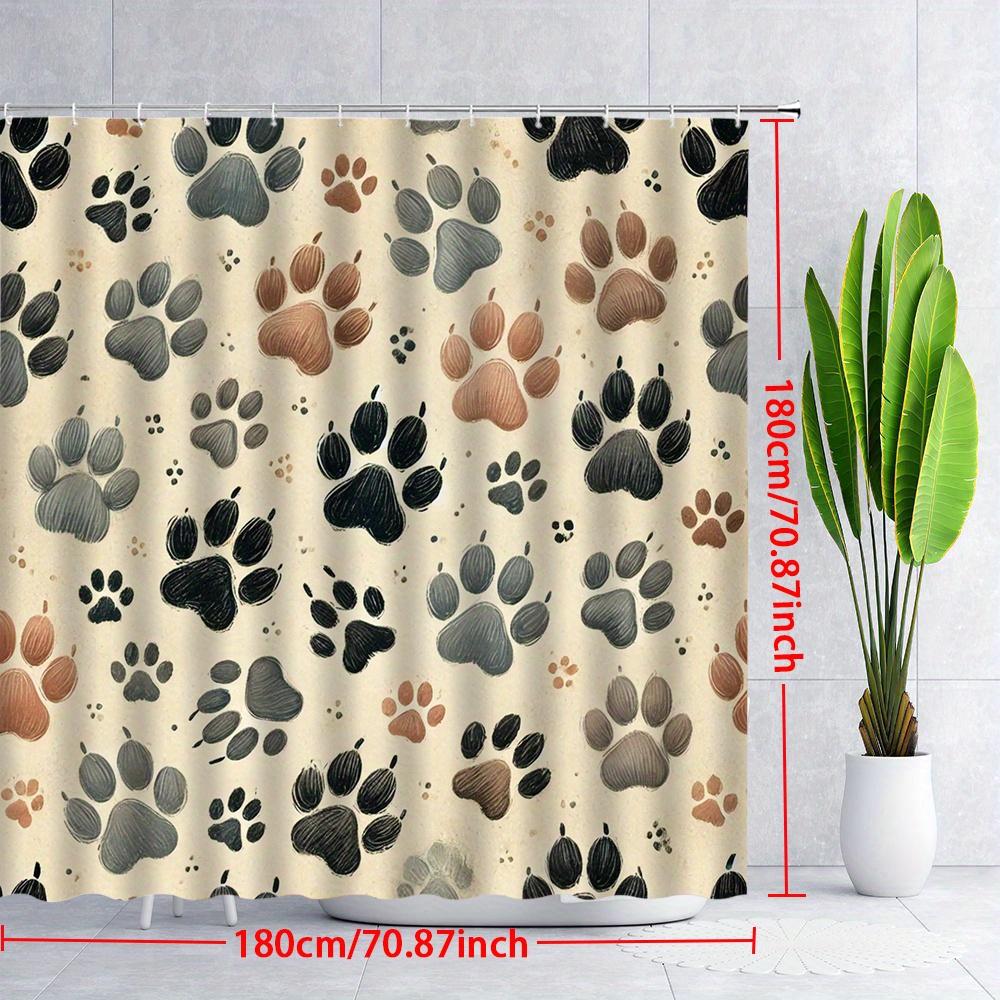 1pc Cartoon Paw Print Polyester Shower Curtain, Woven Fabric with 12 Hooks, Machine Washable, Fashion Animal-Themed Design