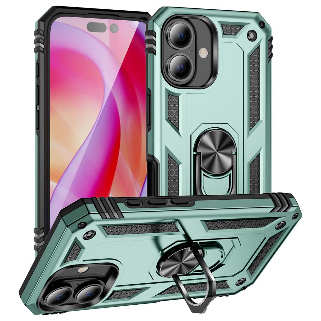 For iPhone 16 Plus Case PC+TPU Dual Layer Protection Kickstand Phone Cover