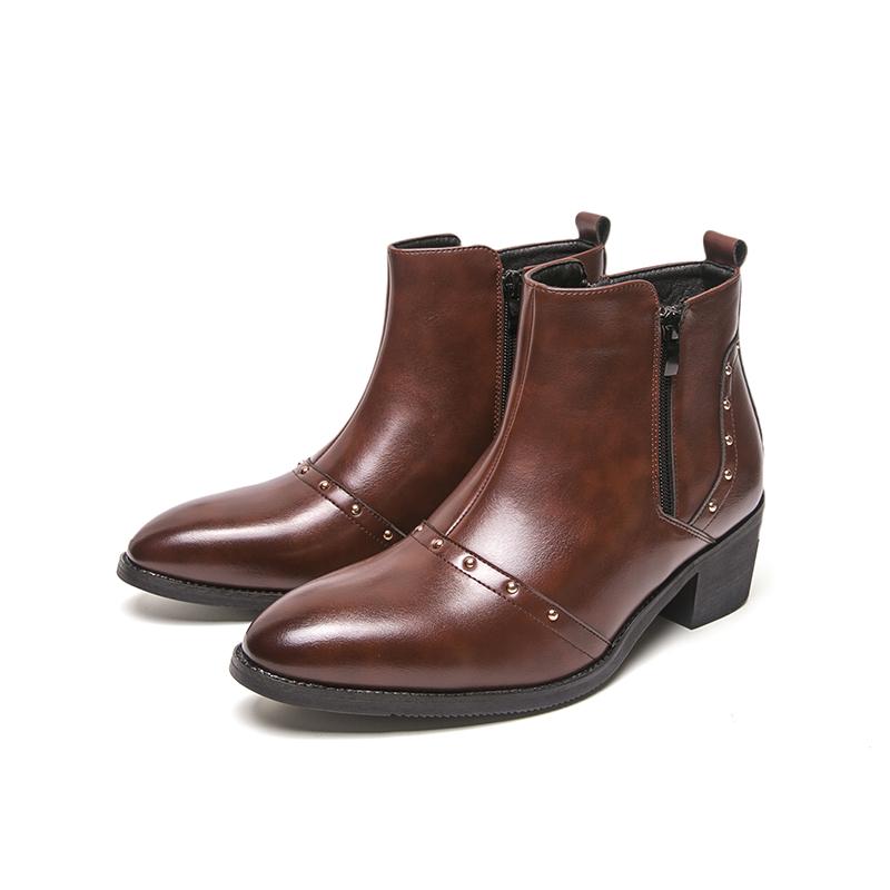 

Men’s Short Boots Elevator Chelsea Boots Retro Tuxedo Ankle Boots Pointed Toe Retro Black Heel Boots Large Size EU:46 коричневый