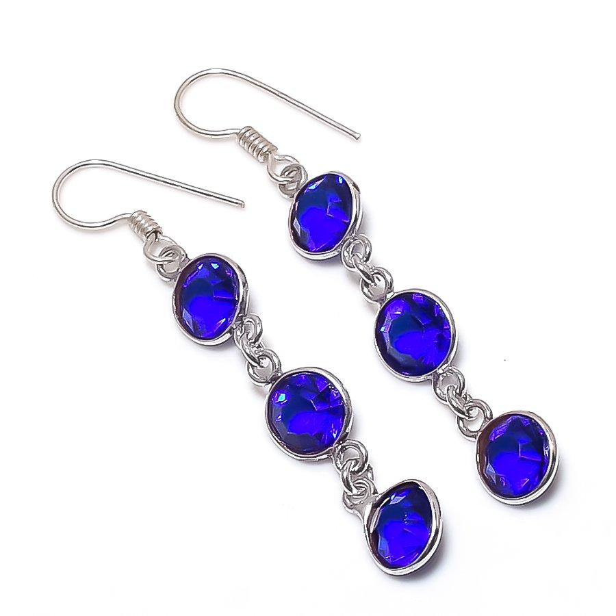 

Natural Blue Topaz Gemstone 925 Sterling Silver Jewelry Earring 2.25 J2w00