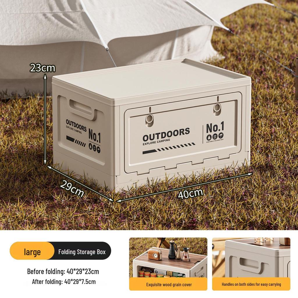 Extra Large Outdoor Storage Box: Side-Opening, Wood Lid, Foldable Camping & Car Trunk Organizer