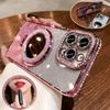 Luxury Diamond Clear Glitter Magnetic Case for iPhone 16 15 14 13 12 11 Pro Max Plus With Mirror Phone Holder Stand Soft Cover