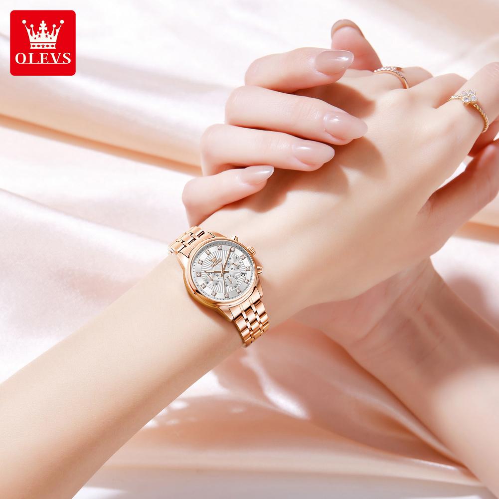 OLEVS Women Watch Original Business Automatic Date Waterproof Chronograph Top Luxury Elegant Diamond Women Quartz Watch