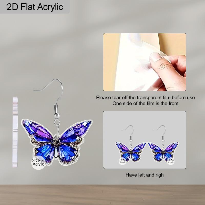 2D Flat Purple and Colored Butterfly Elements Dangle Earrings Lightweight Colorful Earrings for Women Jewelry Gifts Acrylic Material