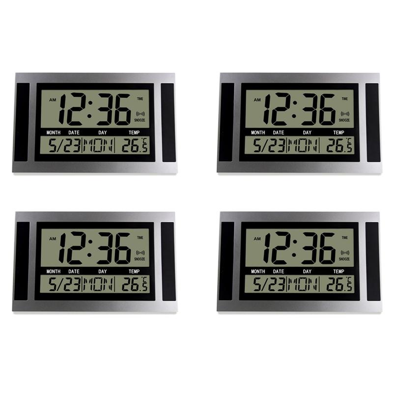 

ABUL-4X Digital Wall Clock LCD Large Number Time Temperature Calendar Alarm Table Desk Clock Modern Design Office Home Silver серебряный