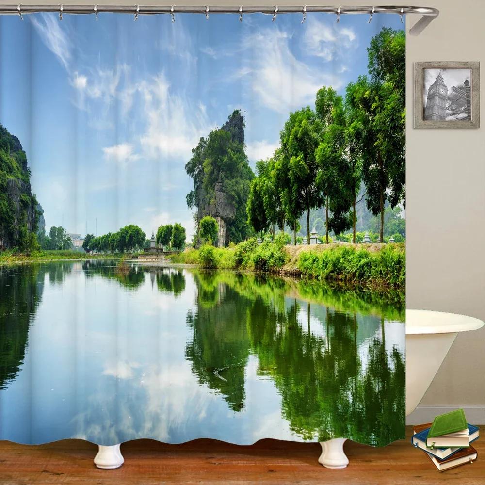 Shower Curtain Natural Forest Scenery 3D Printing Shower Curtain Polyester Waterproof Fabric Bathroom Home Decor Curtain 180x180