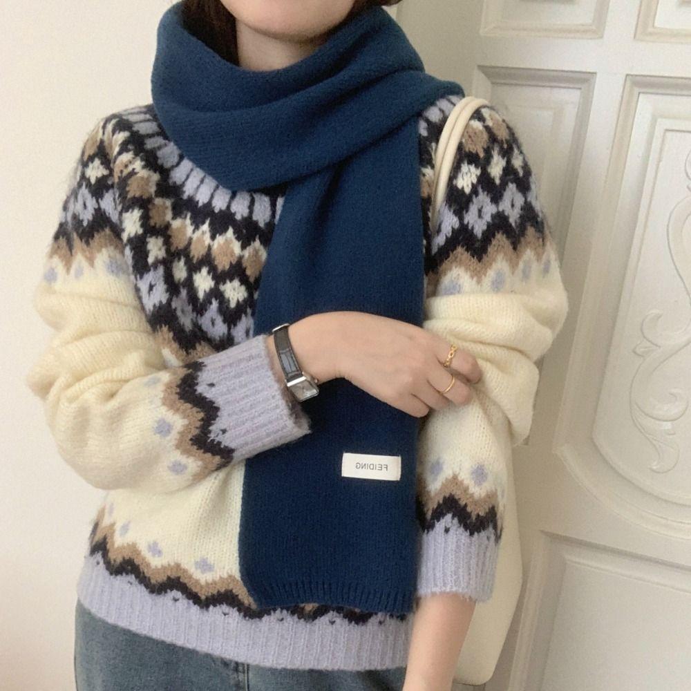 Letter Knitted Scarf Wool Scarves Warm Scarf Classic Wool Scarf  Student