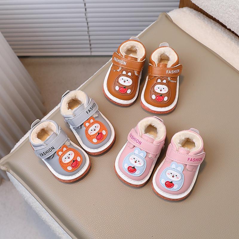 Infant Walking Shoes 0-1-2 Years Old, Boys and Girls Winter Squeaky Shoes, Fleece-Lined Thickened.