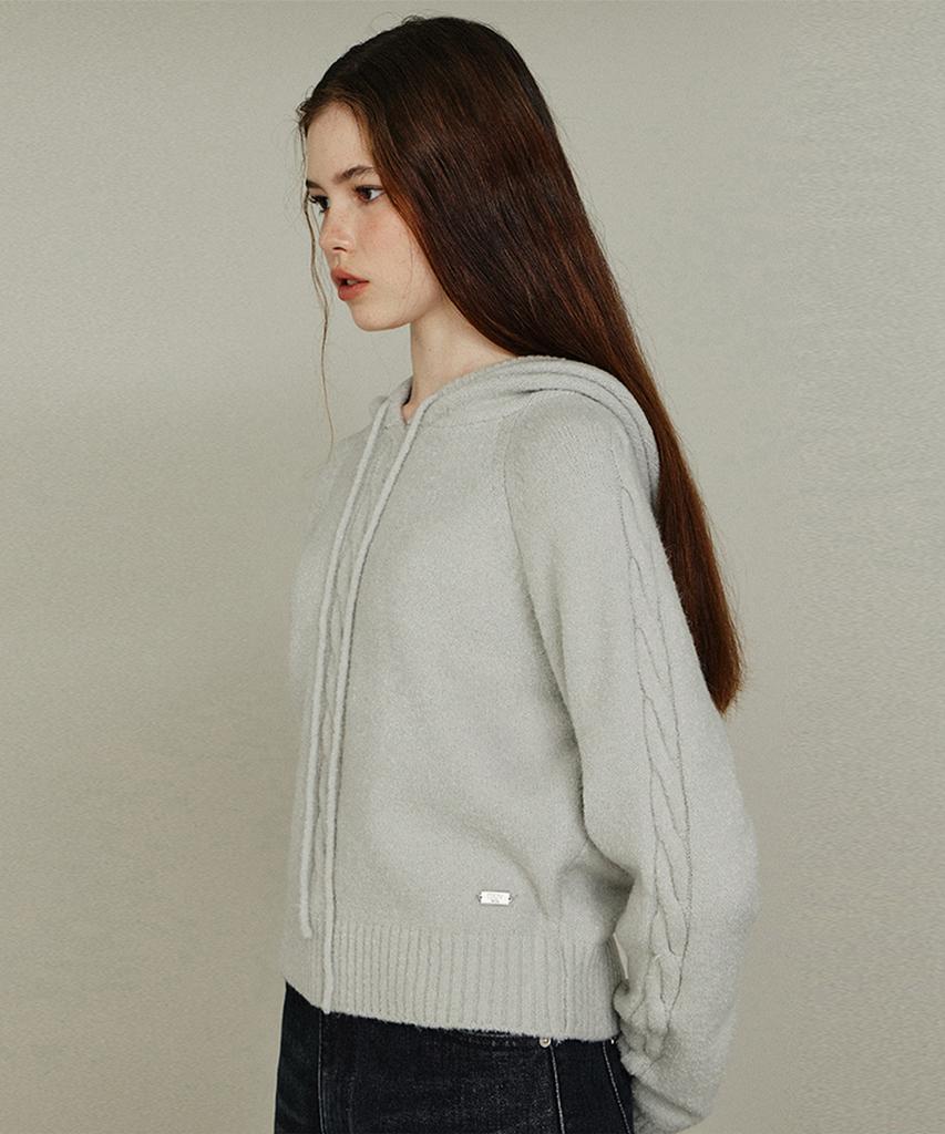 ITOV SEOUL Boucle Cable Hoodie Knit Lg