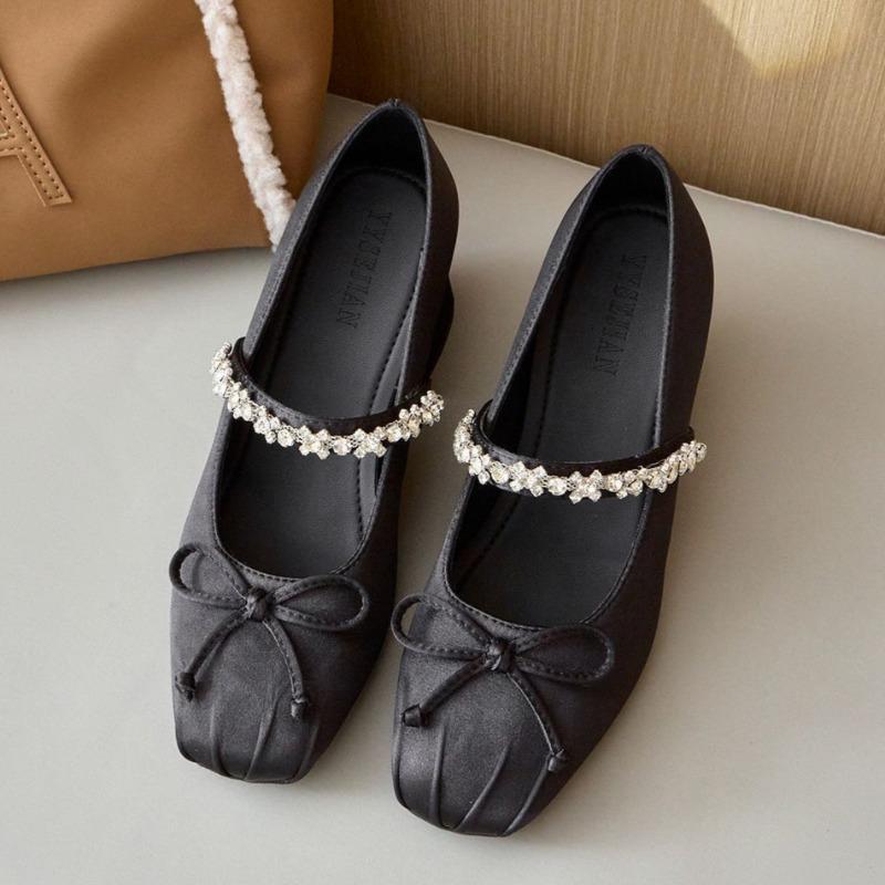 Fashion Women Mid Heels Bow Shoes Crystal Heeled Ballet Dance Shoes Designer Luxury Summer Pumps 2025 New Brand Marry Jane Shoes Zapatos