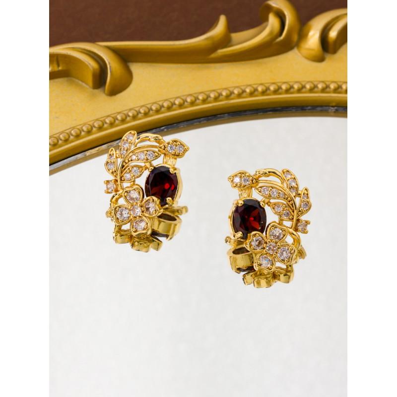 

Vintage Antique Palace Style Flower Earrings French Elegant Inlaid Zircon High-end Temperament