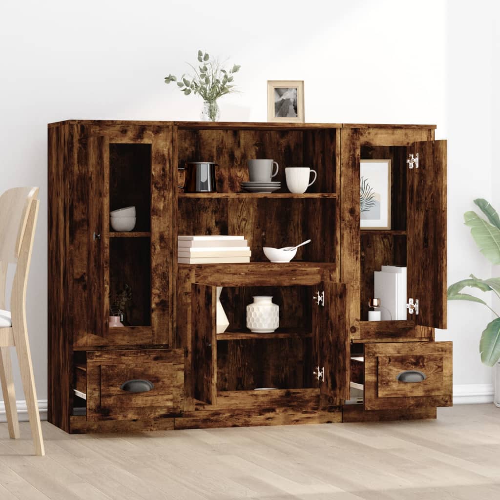 Highboards 3 pcs. Smoked Oak Effect Particleboard
