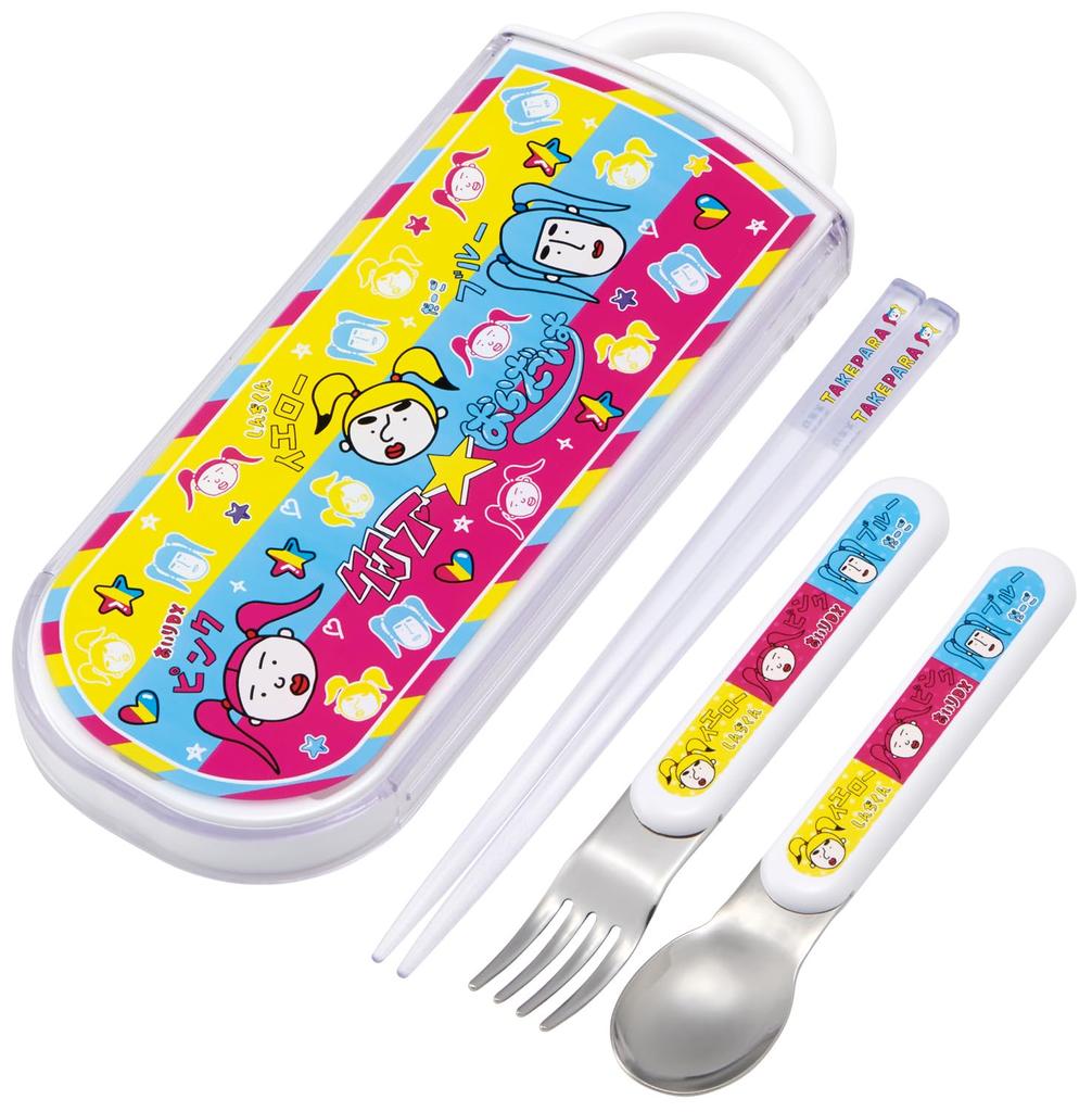 Skater Lunch Box Trio and Made in Takeshita TACC2AG68531 Children's Set, Chopsticks, Spoon, Fork, Kids' Cutlery, Antibacterial, Easy-Open Slide-Open,