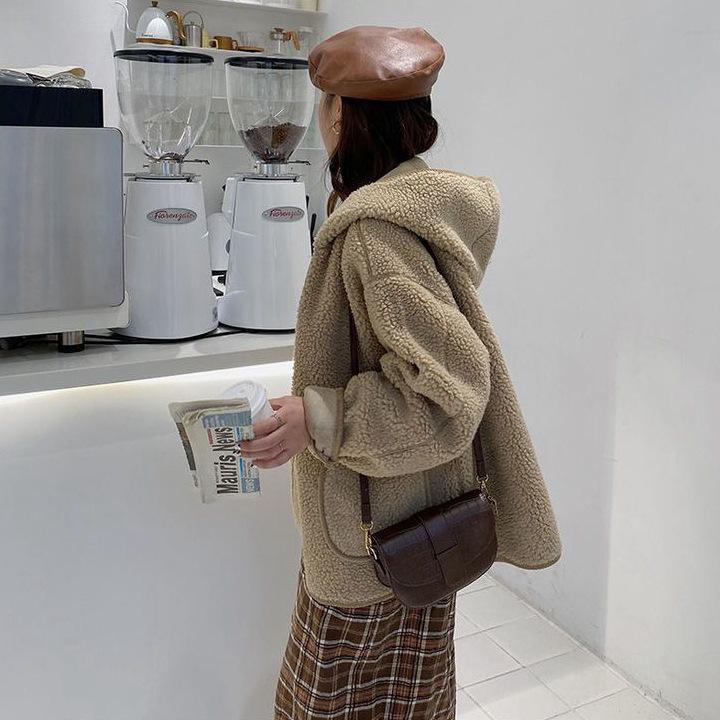 2024 Petite Women's Casual Hooded Lambswool Cardigan Jacket - Autumn Winter Arrival