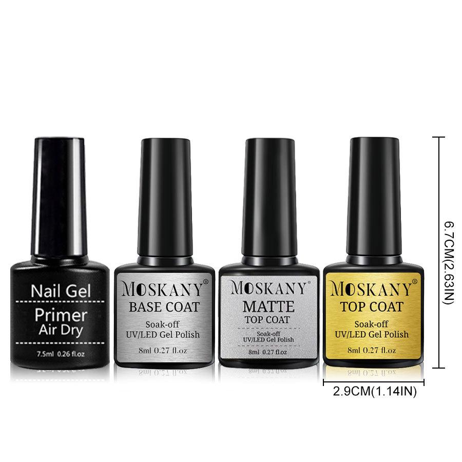 Nail Art Gel Set: No Wipe Top & Base Coats, Matte Top, Bonding Agent