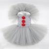 Halloween Gray Joker Girls Costume Tutu Dress Creepy Clown Kids Carnival Party Cosplay Clothing Children Tulle Fancy Dress Christmas
