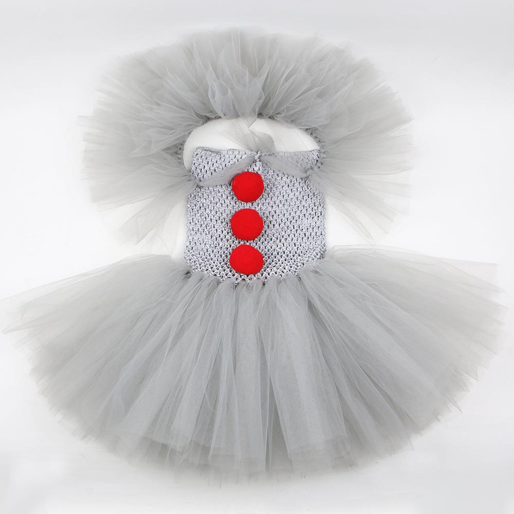 Halloween Gray Joker Girls Costume Tutu Dress Creepy Clown Kids Carnival Party Cosplay Clothing Children Tulle Fancy Dress Christmas