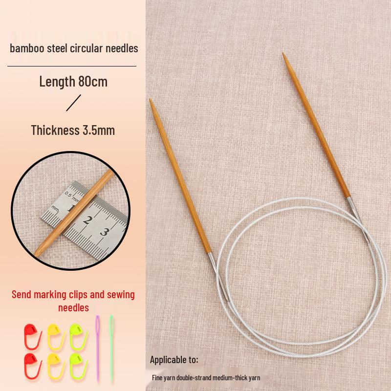 Bamboo-Steel Circular Knitting Needles, Full Set for Hand Knitting Blankets.
