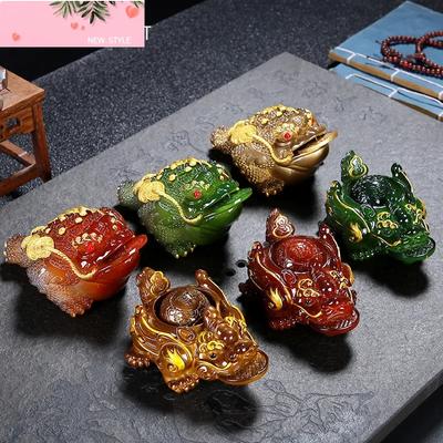 Retro Goldkröten-Statue Harz Farbwechselndes Teetier Glücksbringende Teefigur Ornamente Kann Teegeschirr Dekoration Zubehör Aufziehen Geschenk